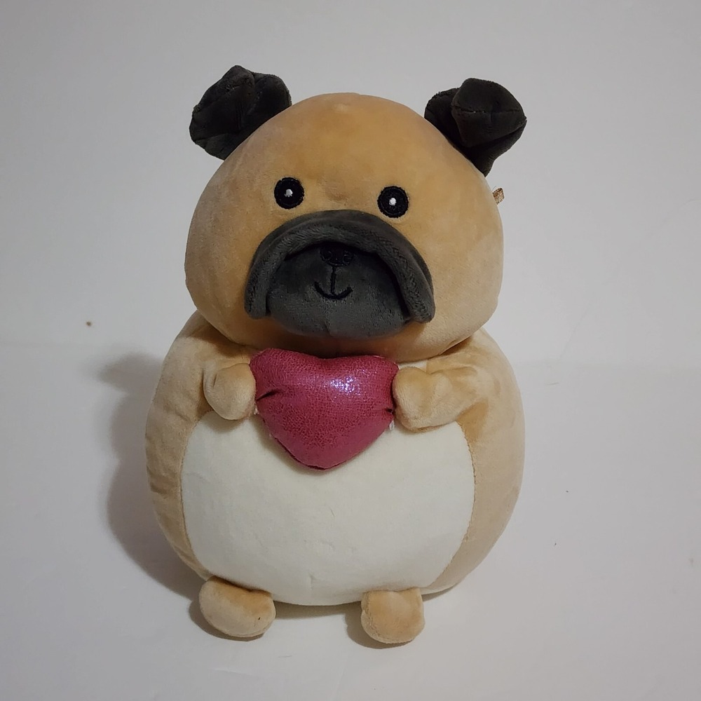 Squishmallows Hug Mees Puppy Dog Holding Heart Brown Tan White Plush Kellytoy 9"